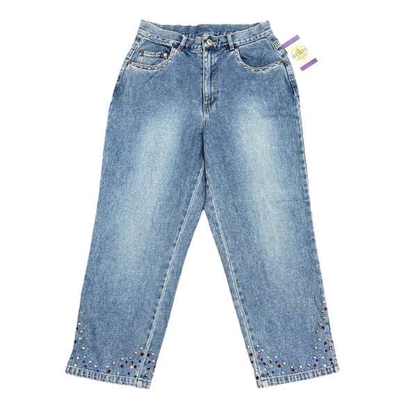 California Style Womens 8 Blue Bedazzled Denim Jeans Rhinestones Pocket Studs - Picture 1 of 12